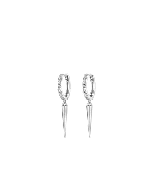 Silver pave huggies with a spike. - Collected