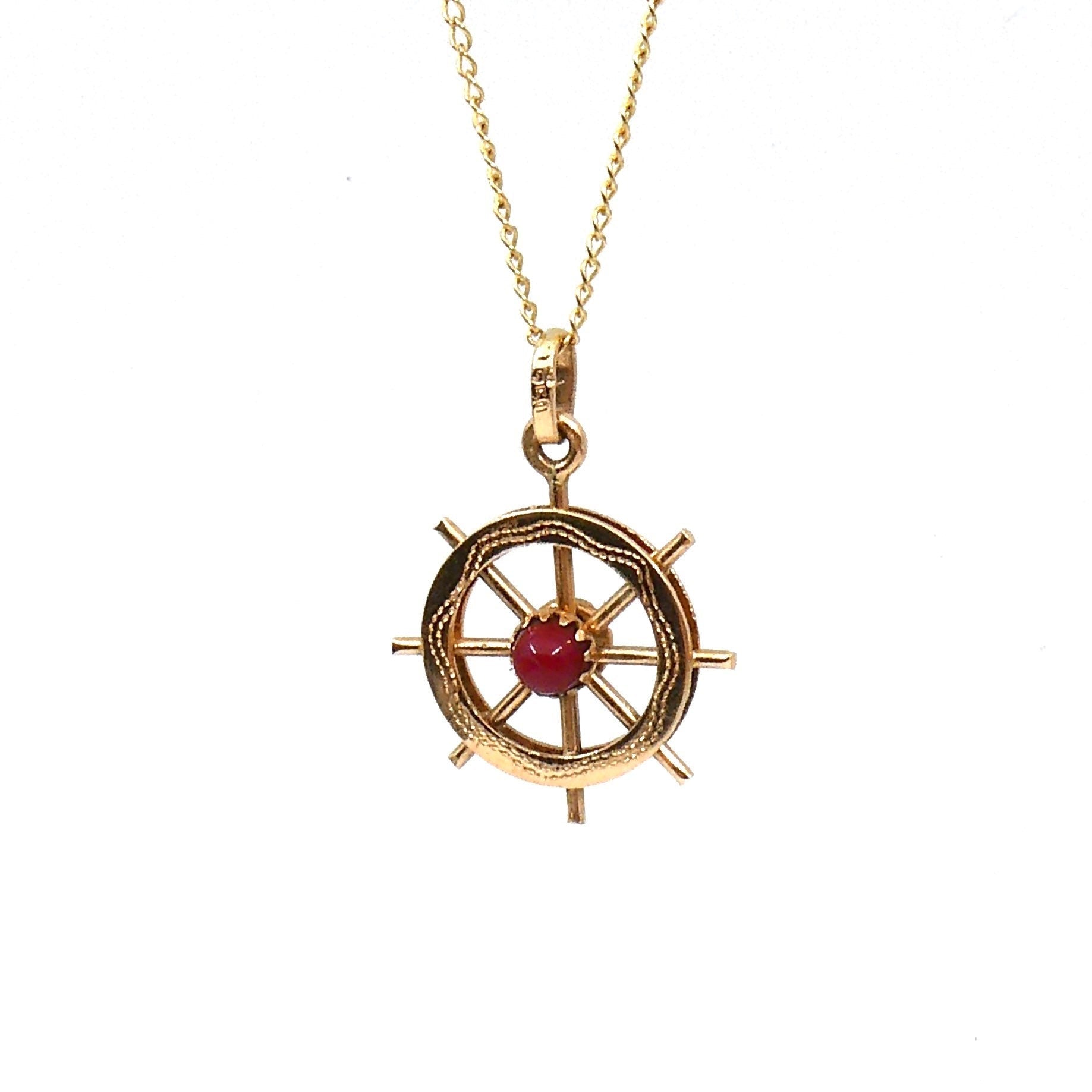 Vintage gold nautical pendant,  Ship's wheel 18kt gold pendant, sailor gift Collected