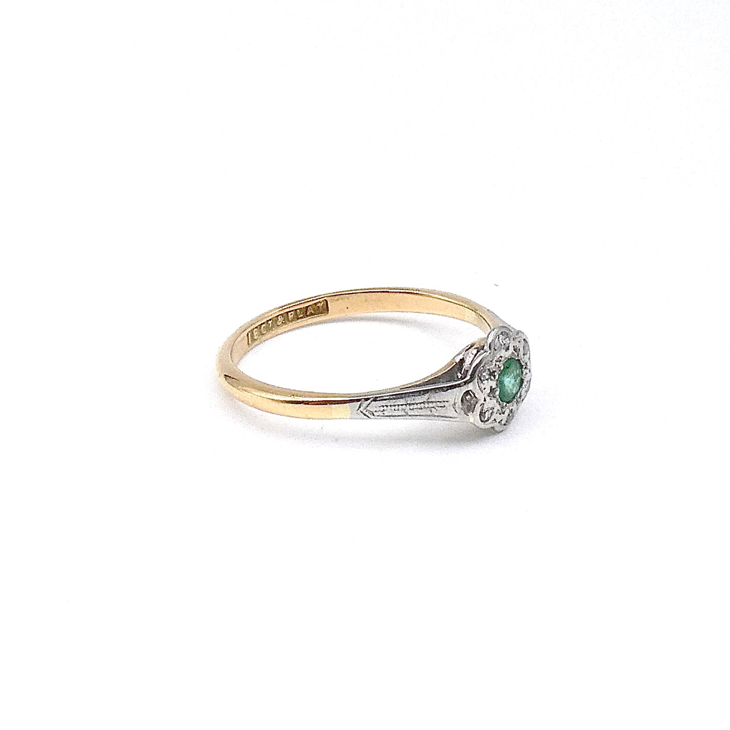 Vintage emerald diamond ring, early 20th century ring.