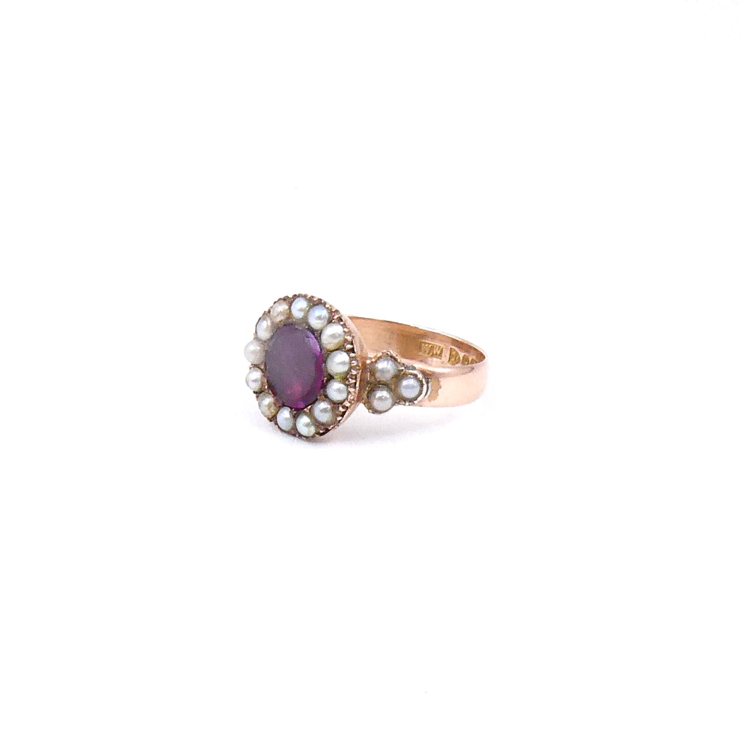 Antique garnet and pearl cluster Ring, Hallmarked Chester 1911.