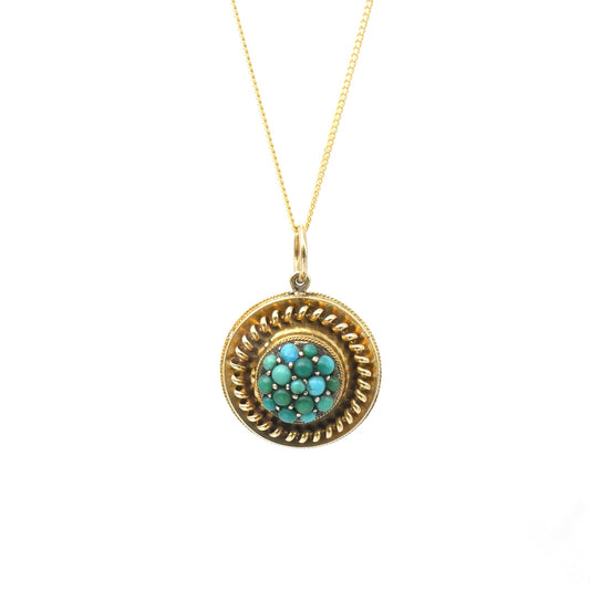 Antique Victorian Turquoise Pendant 9kt gold, circa 1860, beautiful antique pendant.