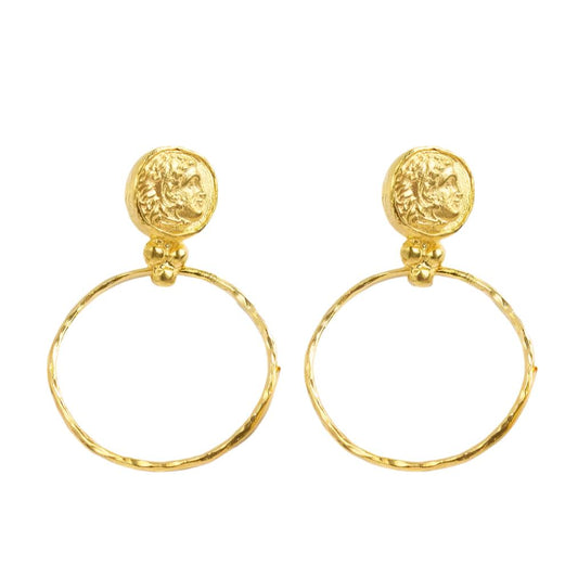 Myia Gold Coin Front Hoop Earrings