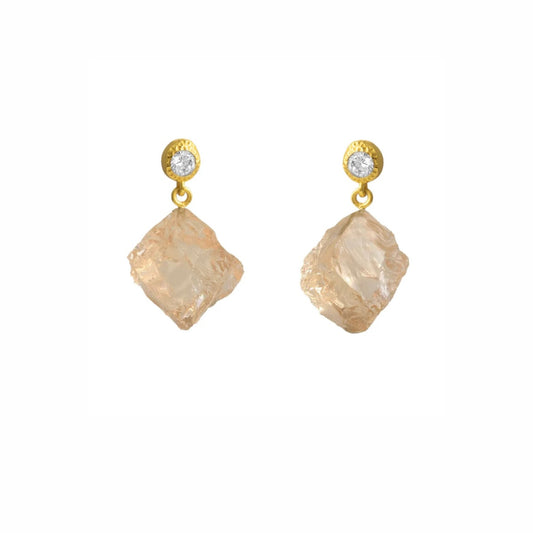 Athena and raw quartz earrings champagne