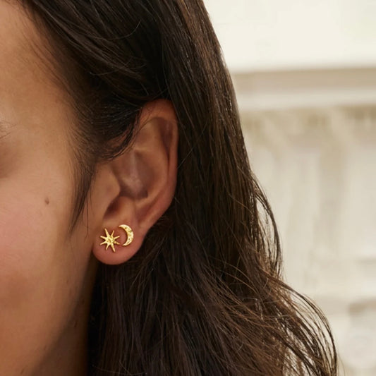 Moon & Star Stud Earrings