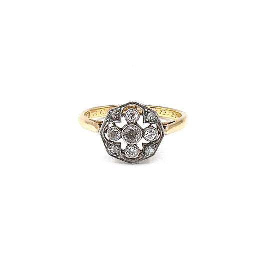 Art deco Octagon ring 18kt gold with diamonds.