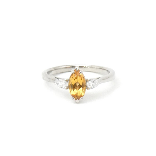 Marquise citrine ring with pear shaped lab diamonds in Palladium
