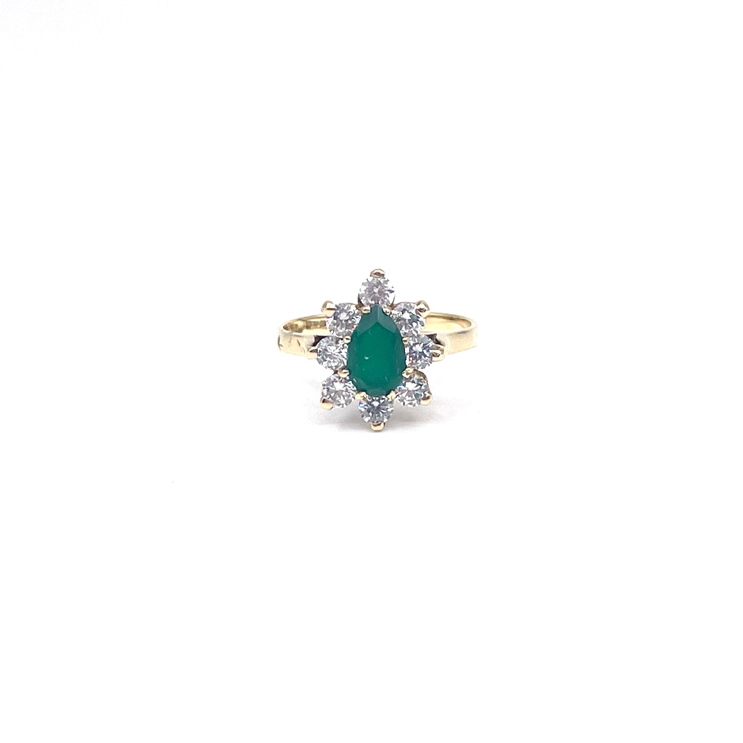 Green chalcedony and sparkling crystal ring,  cluster ring set in 18kt gold,