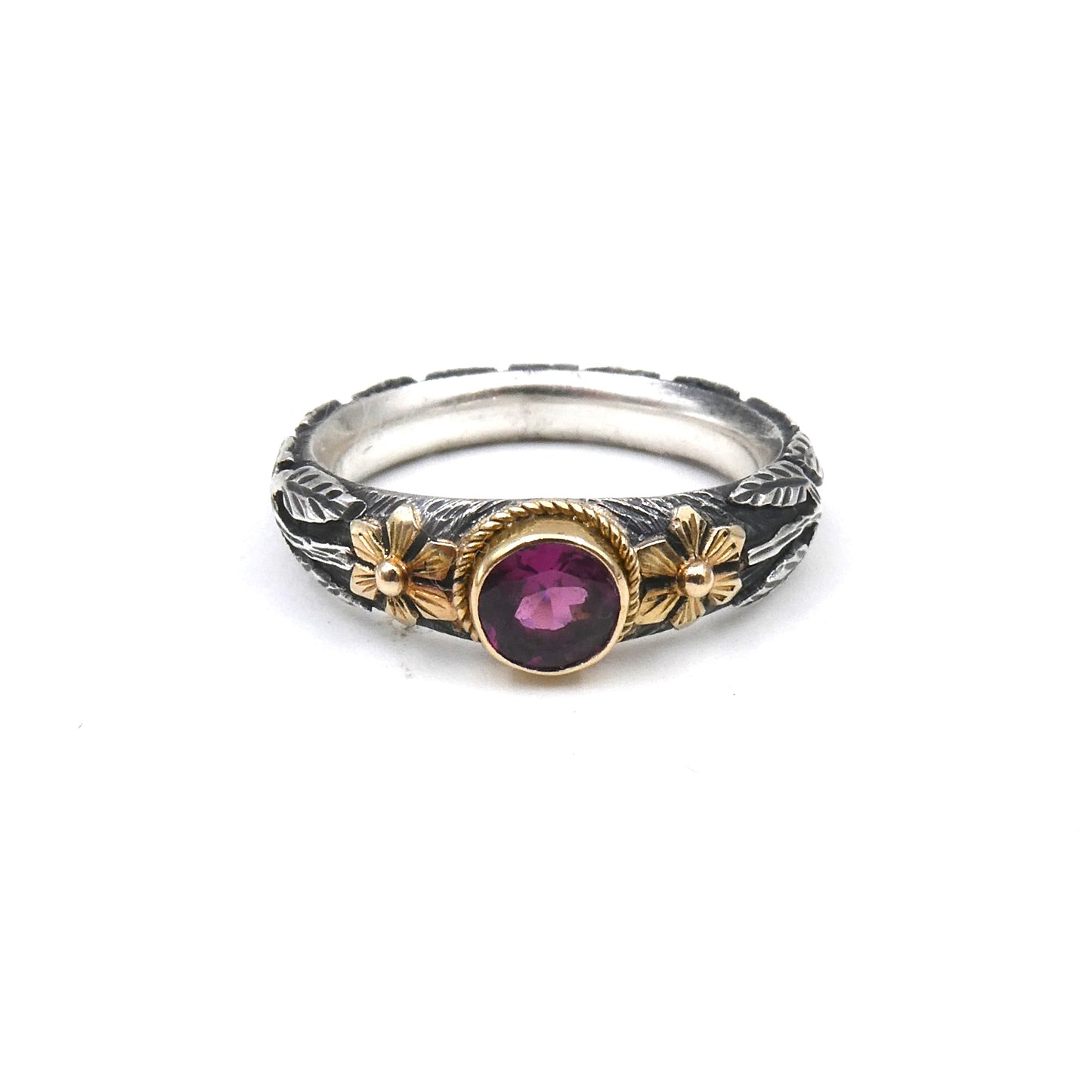 Rhodolite Garnet ring Silver and 18kt gold