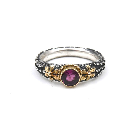 Rhodolite Garnet ring Silver and 18kt gold