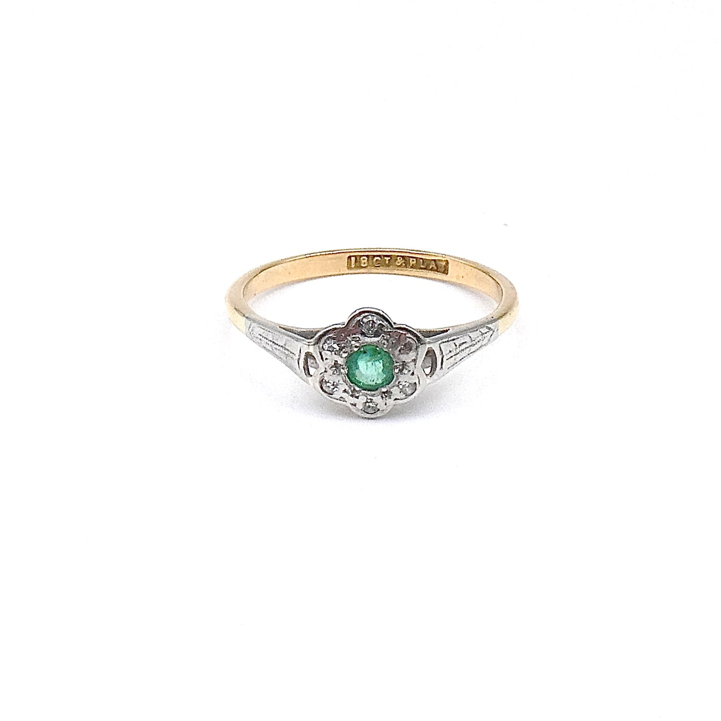 Vintage emerald diamond ring, early 20th century ring.