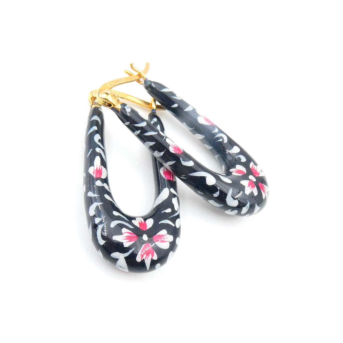 Hand painted enamel long hoops floral.