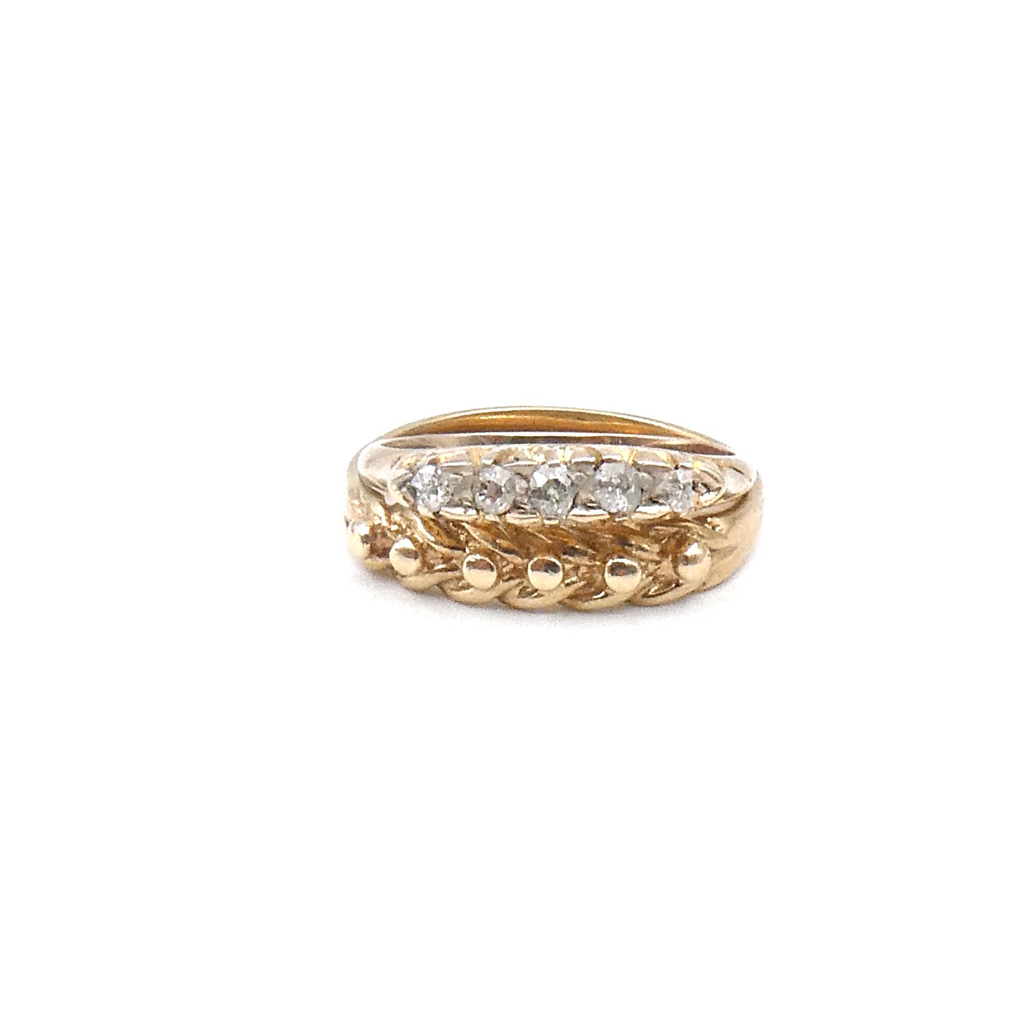 Antique gold diamond stacking ring, set with five rough diamonds.