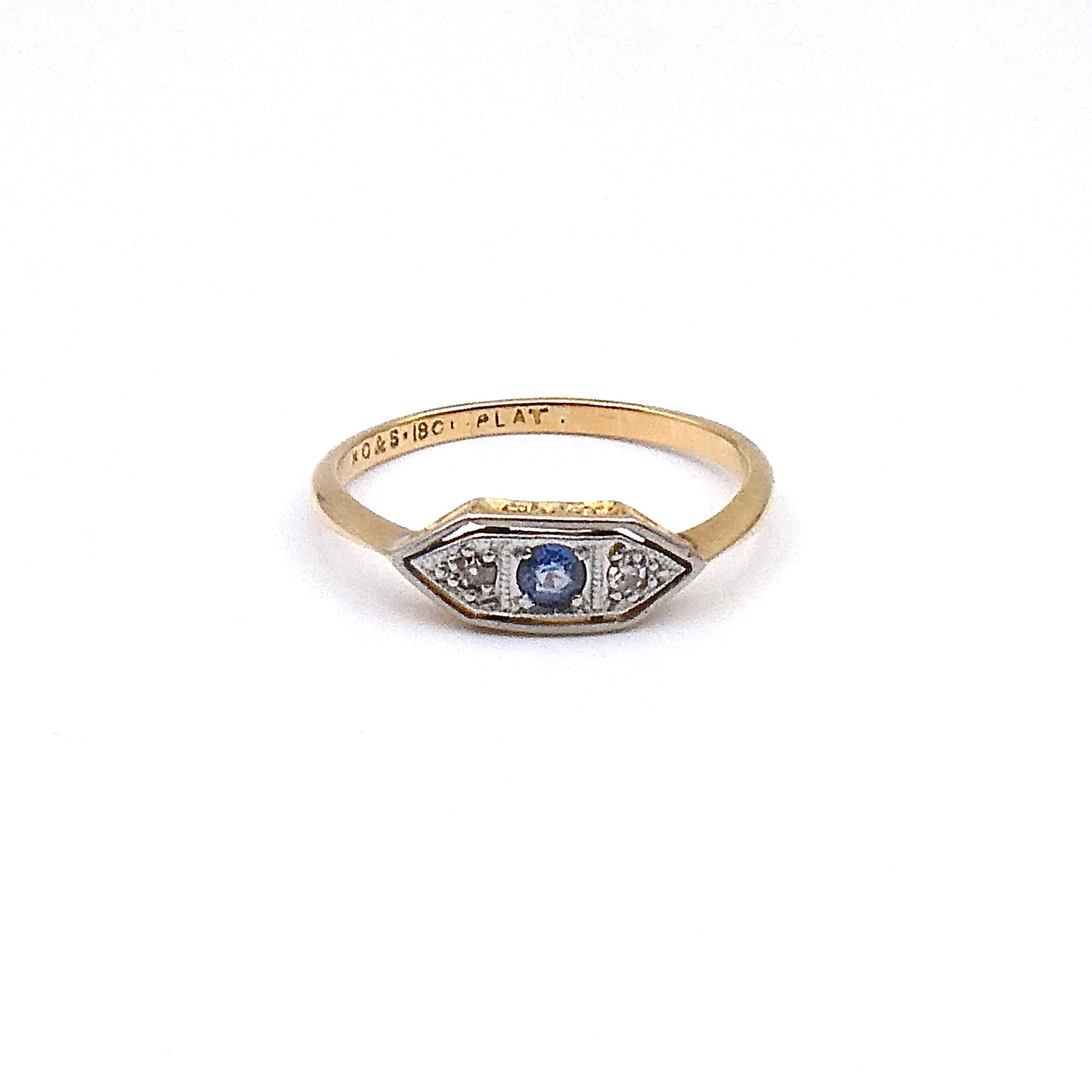 MIni art deco Sapphire and diamond ring 18ct and platinum