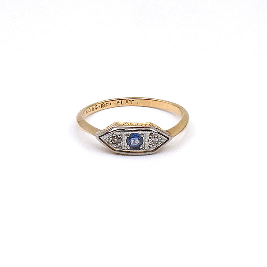 MIni art deco Sapphire and diamond ring 18ct and platinum