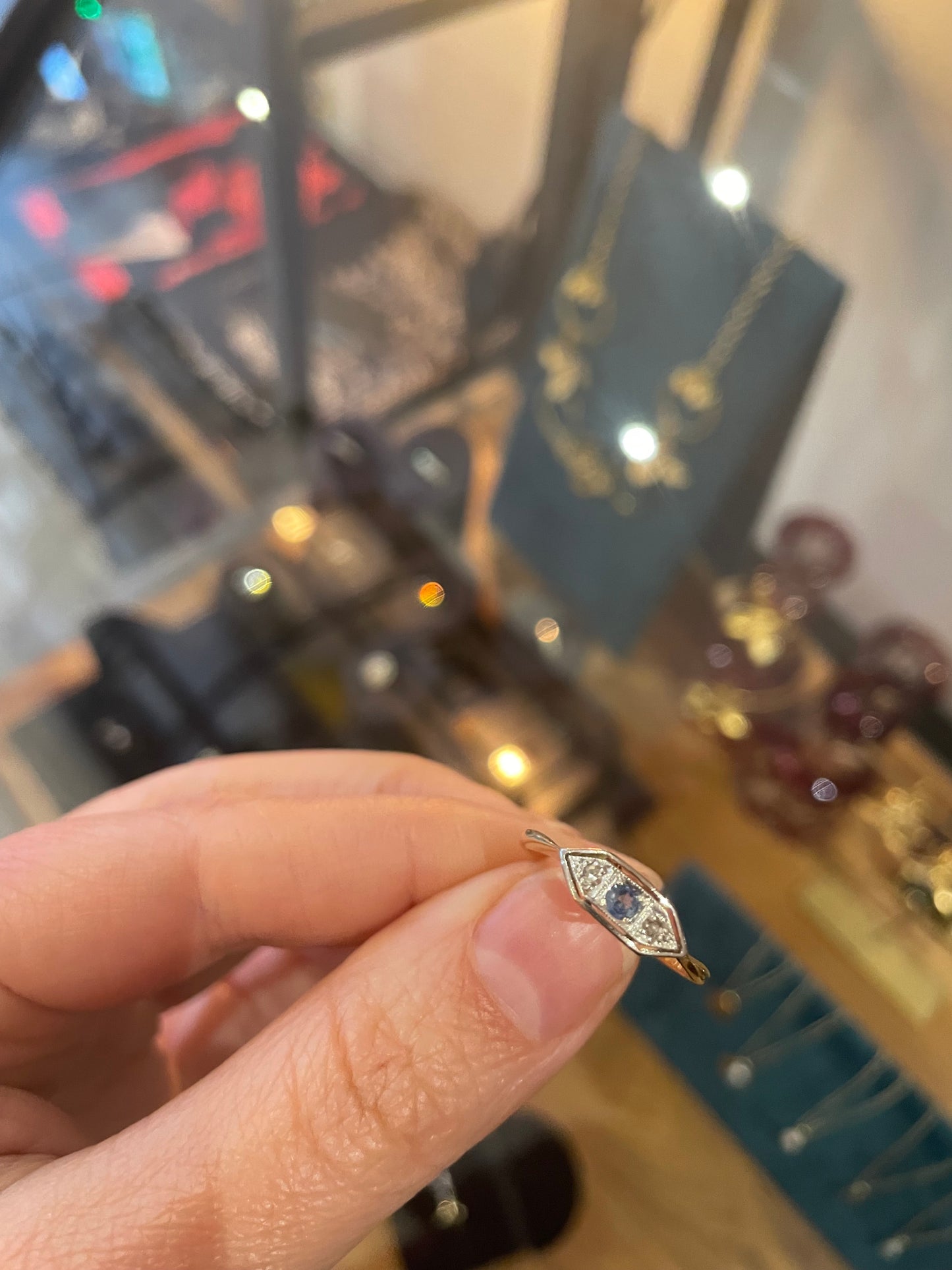 MIni art deco Sapphire and diamond ring 18ct and platinum