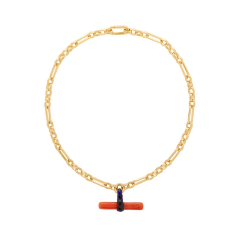 T Bar Necklace with Red Glass