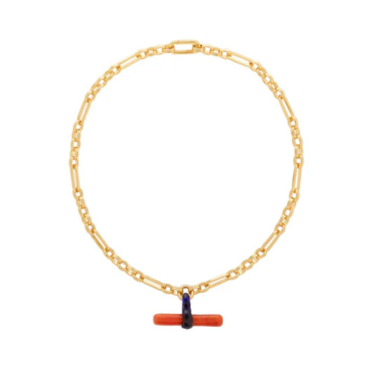 T Bar Necklace with Red Glass