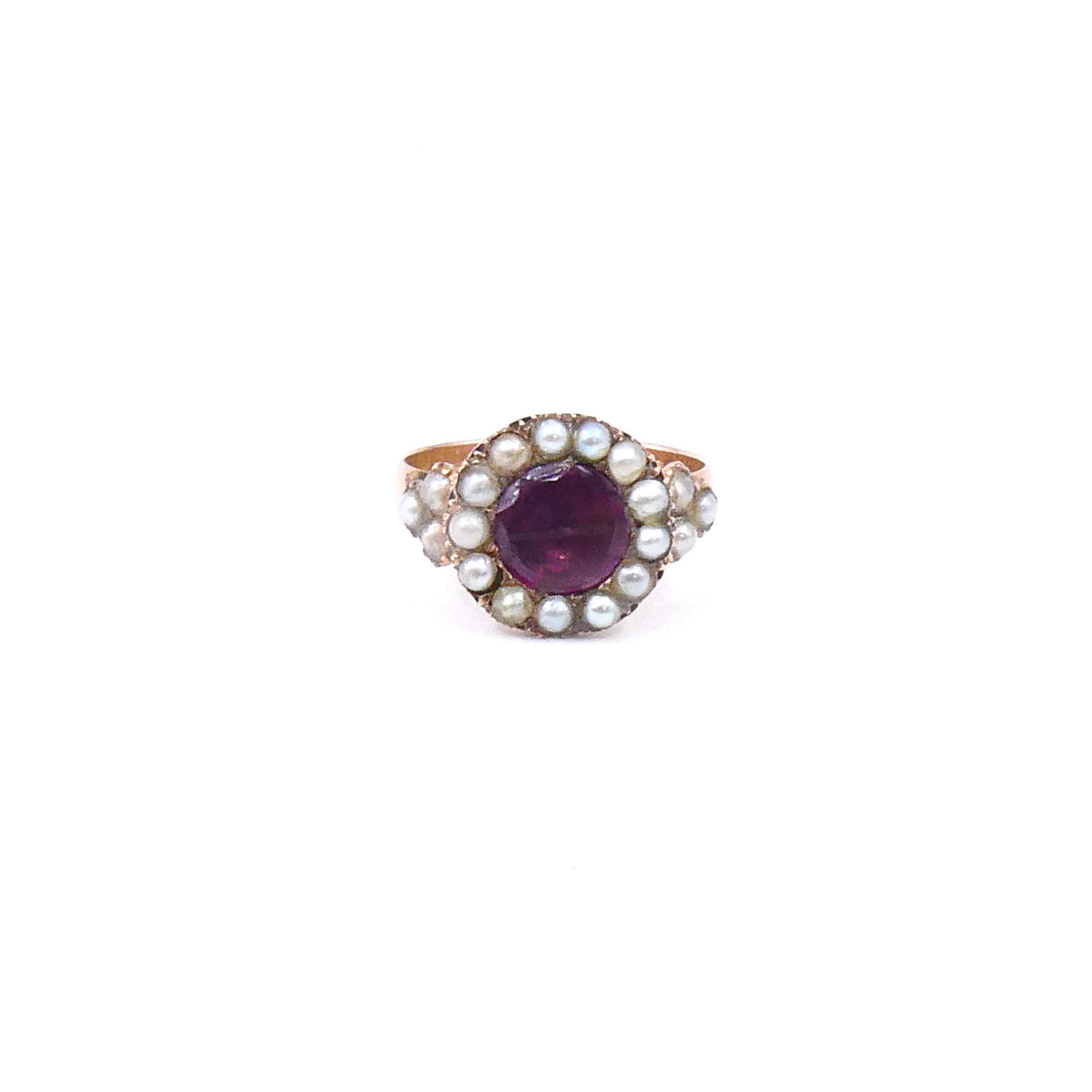 Antique garnet and pearl cluster Ring, Hallmarked Chester 1911.