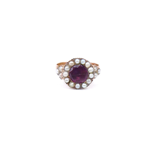 Antique garnet and pearl cluster Ring, Hallmarked Chester 1911.