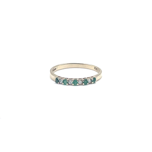 Fine alternating emerald and diamond stacking ring, preowned.