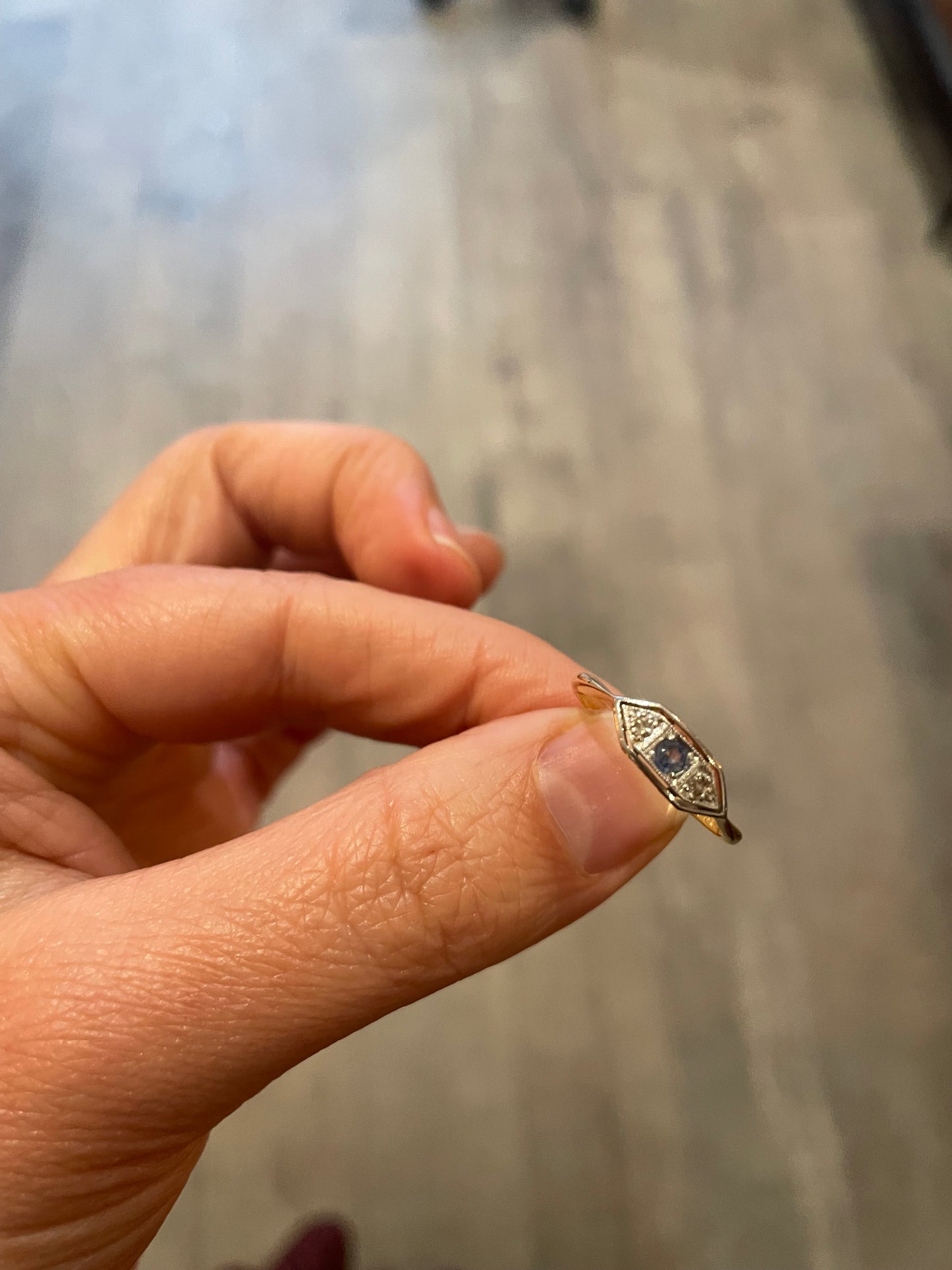 MIni art deco Sapphire and diamond ring 18ct and platinum