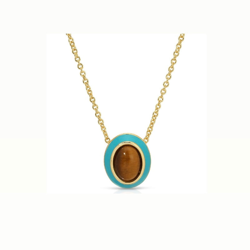 Turquoise Enamel and Tiger's Eye Pendant