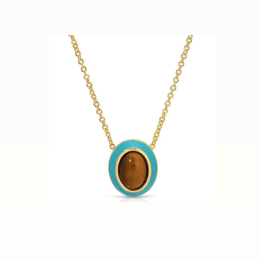 Turquoise Enamel and Tiger's Eye Pendant