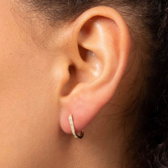 Rectangular diamond set Huggies, minimalist in style.