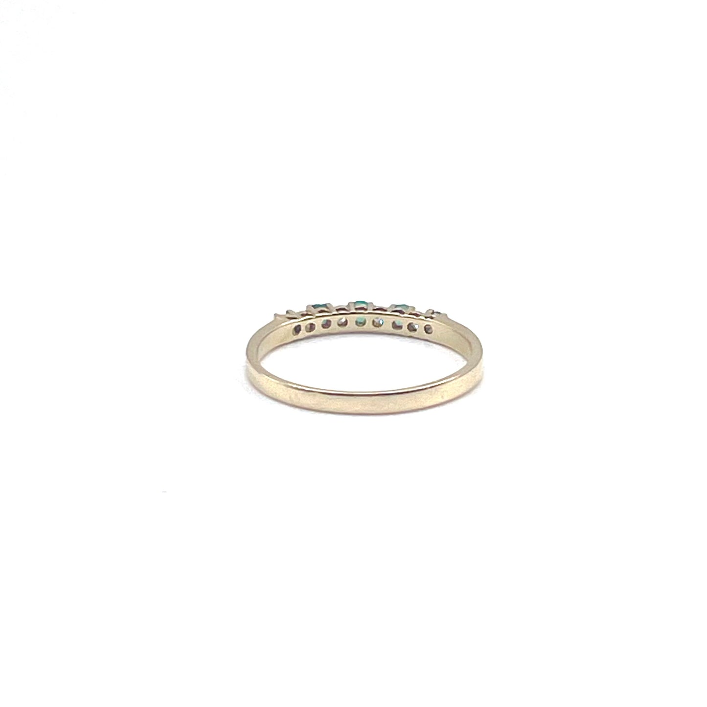 Fine alternating emerald and diamond stacking ring, preowned.
