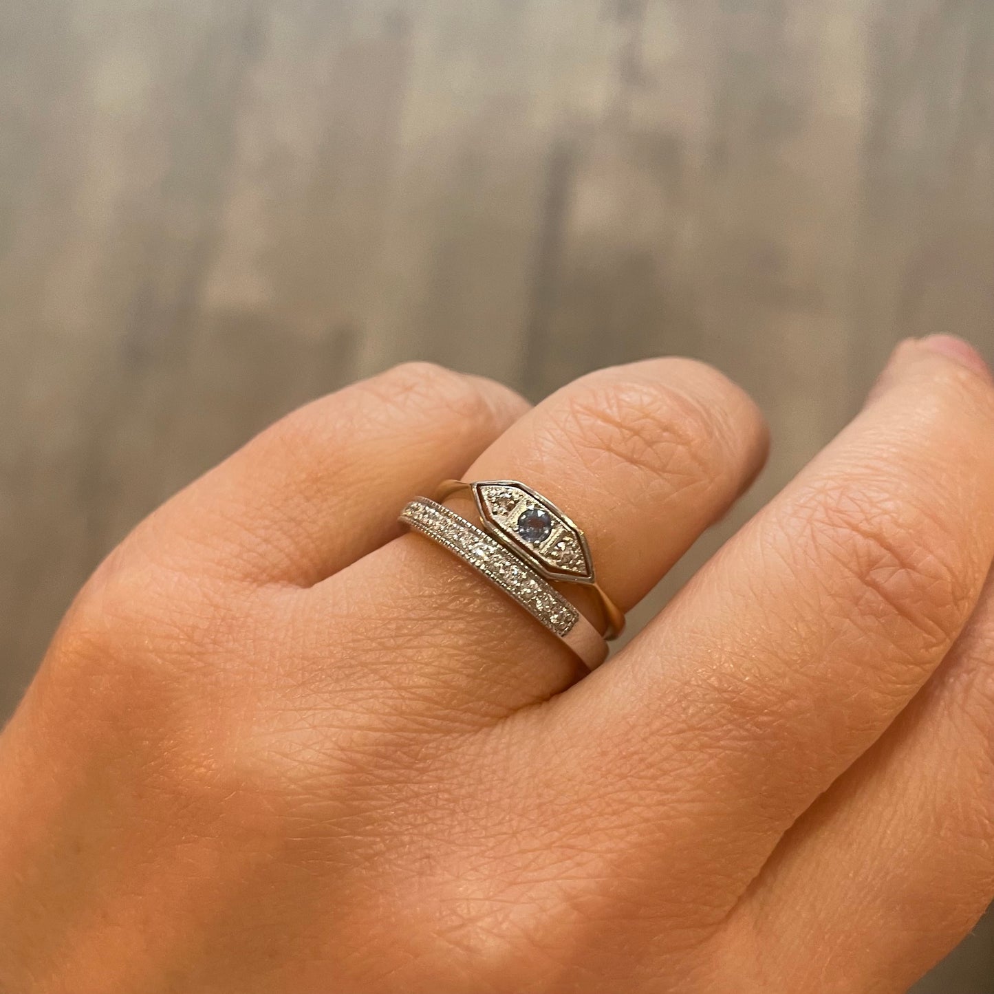 MIni art deco Sapphire and diamond ring 18ct and platinum