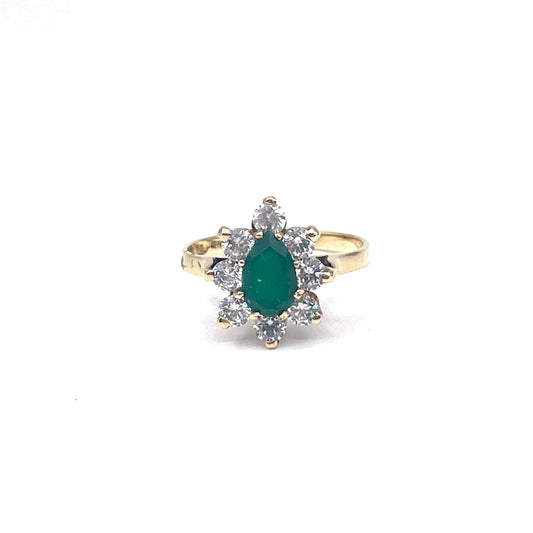 Green chalcedony and sparkling crystal ring,  cluster ring set in 18kt gold,