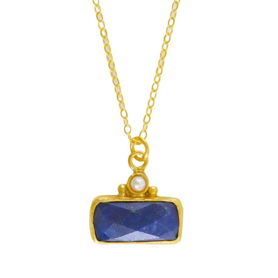 Lara Lapis and Pearl Pendant Necklace