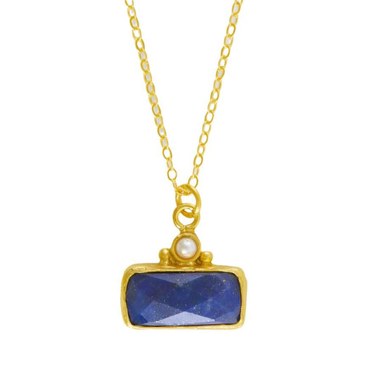 Lara Lapis and Pearl Pendant Necklace