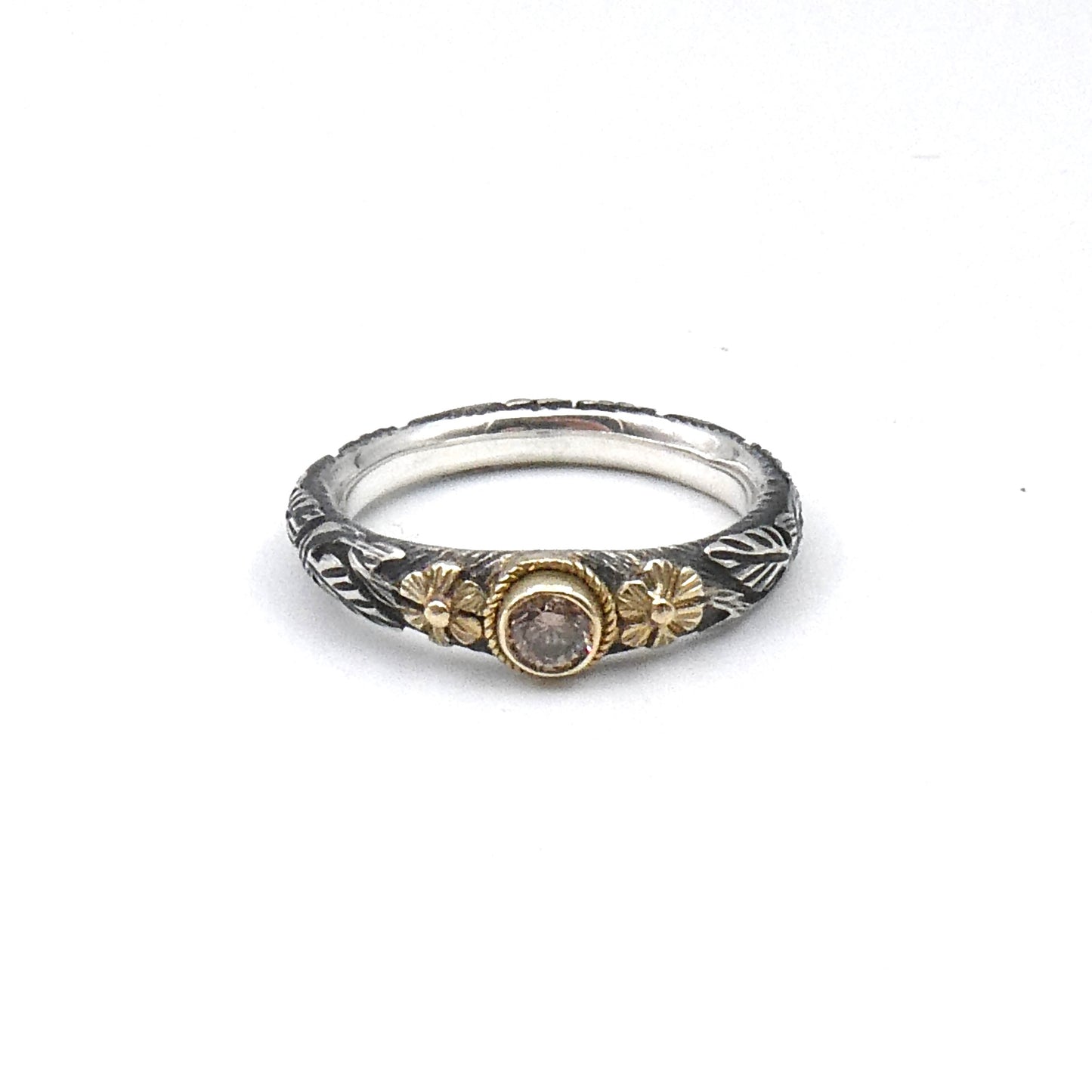 Champagne Diamond ring Sterling silver with 18kt gold.