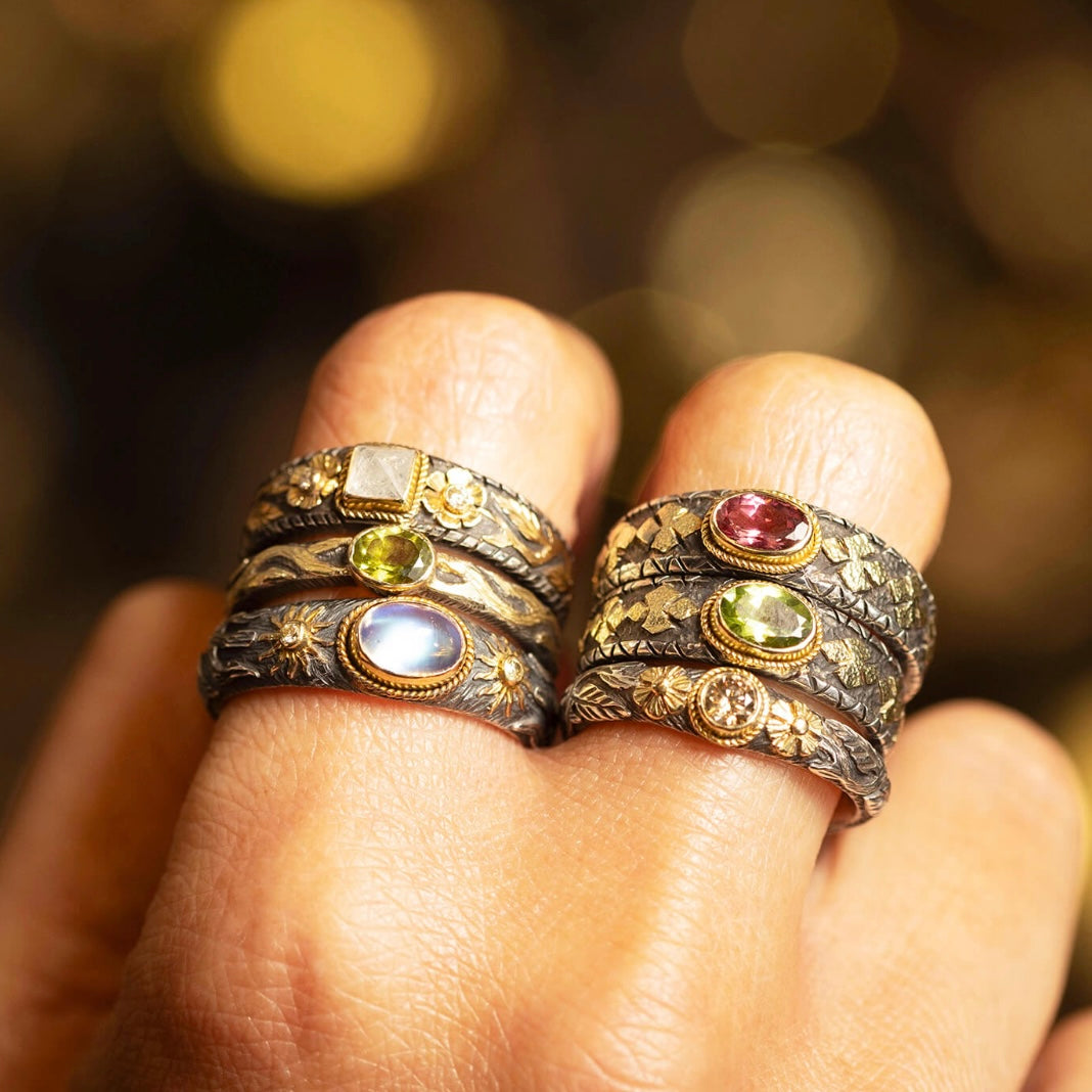 Rhodolite Garnet ring Silver and 18kt gold