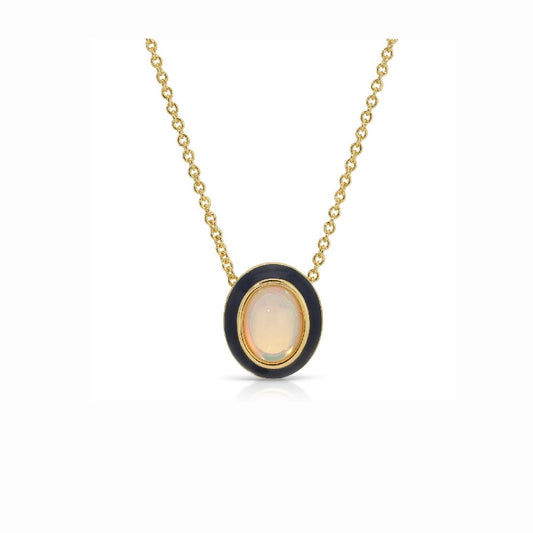 Navy Enamel and Opal Pendant