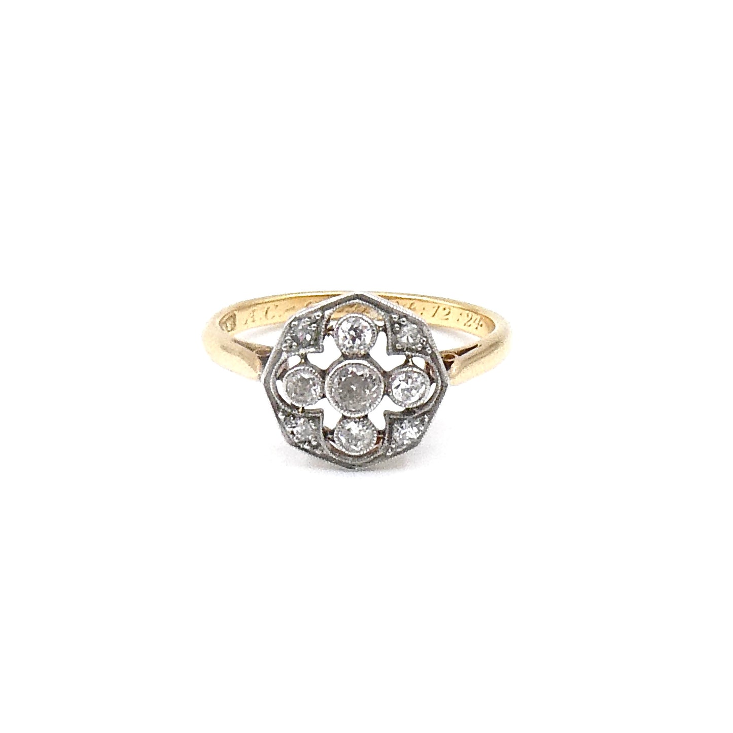 Art deco Octagon ring 18kt gold with diamonds.