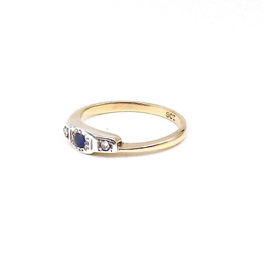 Mini Deco Stacking Ring, Sapphire 9kt gold