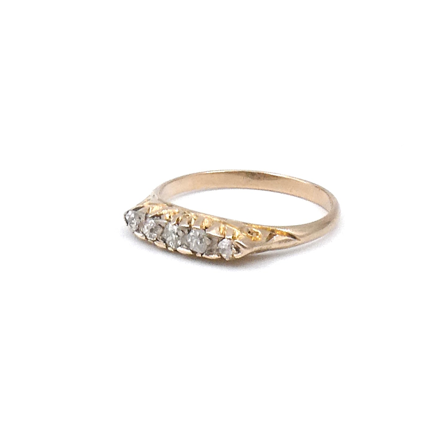 Antique gold diamond stacking ring, set with five rough diamonds.