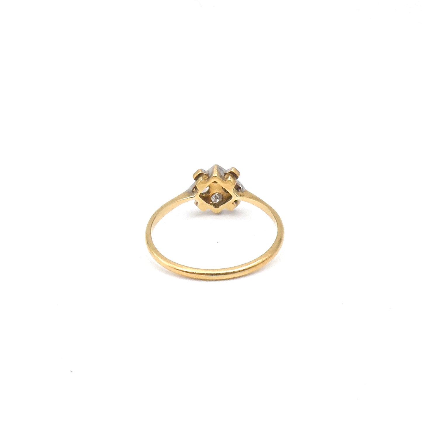 Art deco mini diamond ring, small geometric diamond ring set with diamonds in 18ct and platinum.
