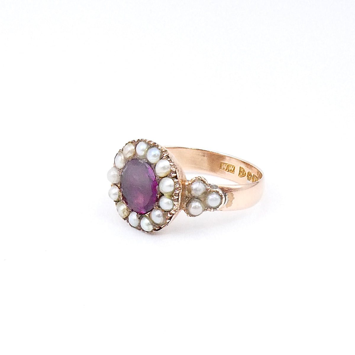 Antique garnet and pearl cluster Ring, Hallmarked Chester 1911.