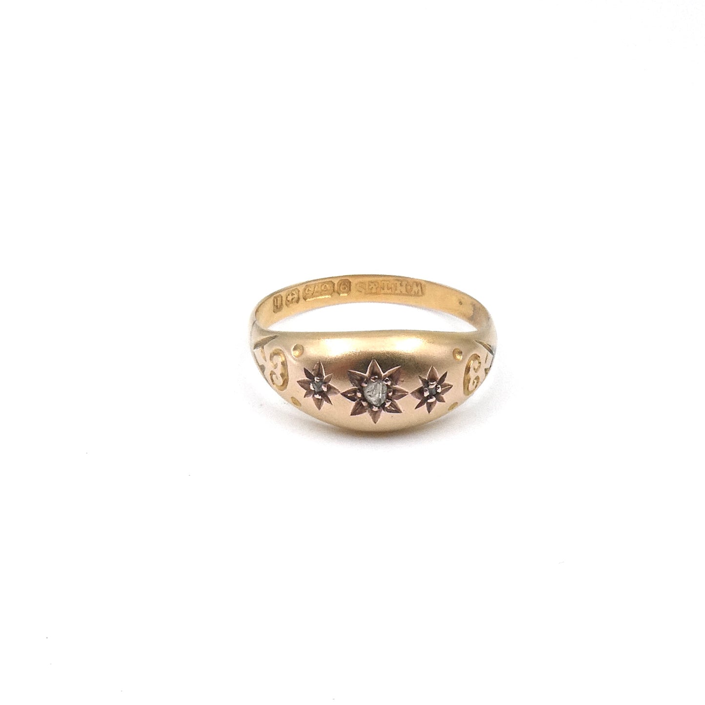 Antique gypsy ring set with tiny diamond accents.