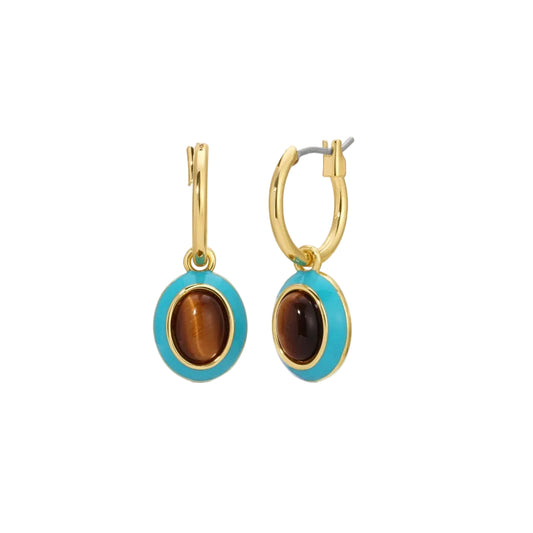 Turquoise Enamel and Tiger's Eye Earrings