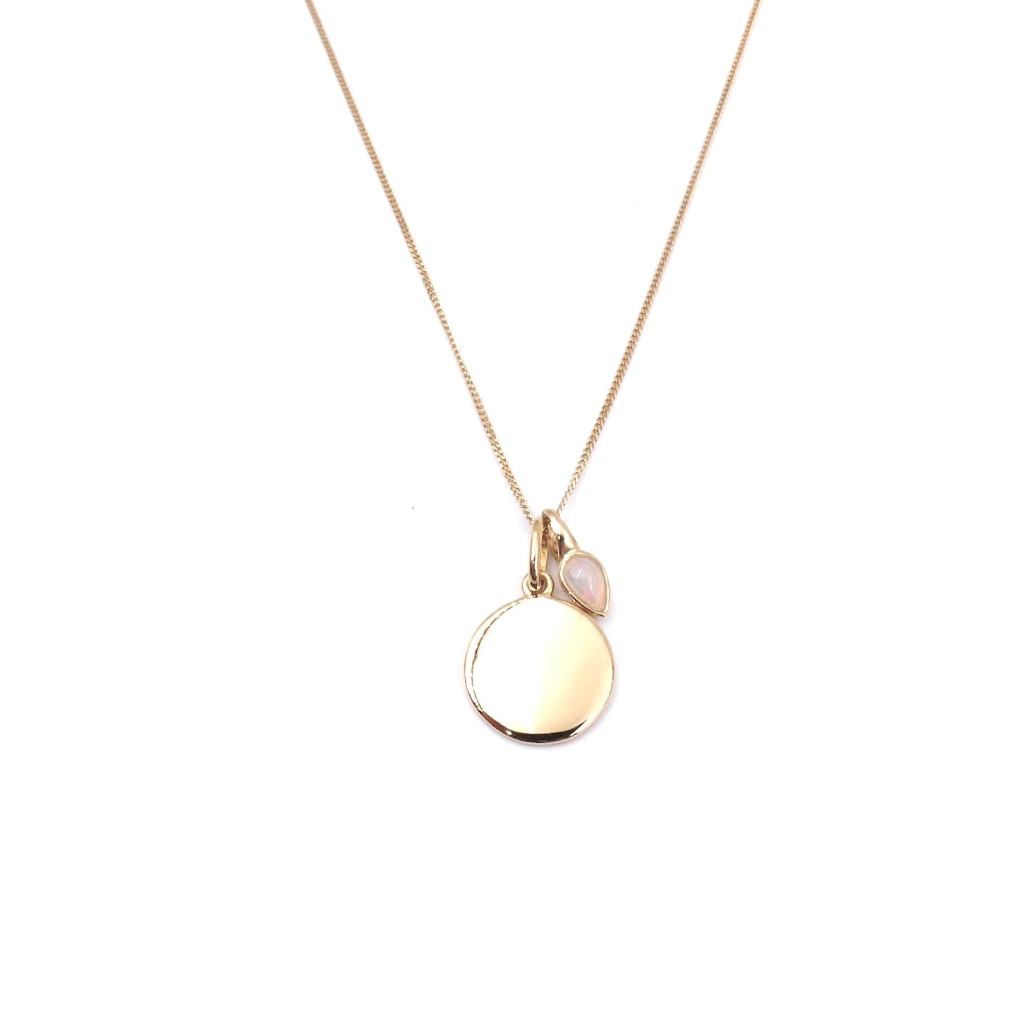 Gold Disc pendant with a Opal  charm for an October Birthday.