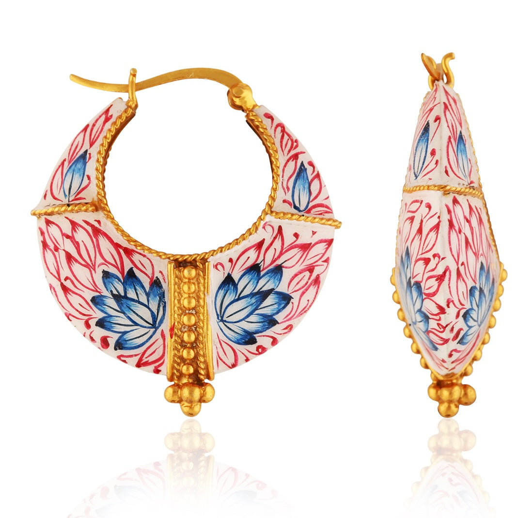 Exquisite Enamelled Hoops with Lotus Flowers