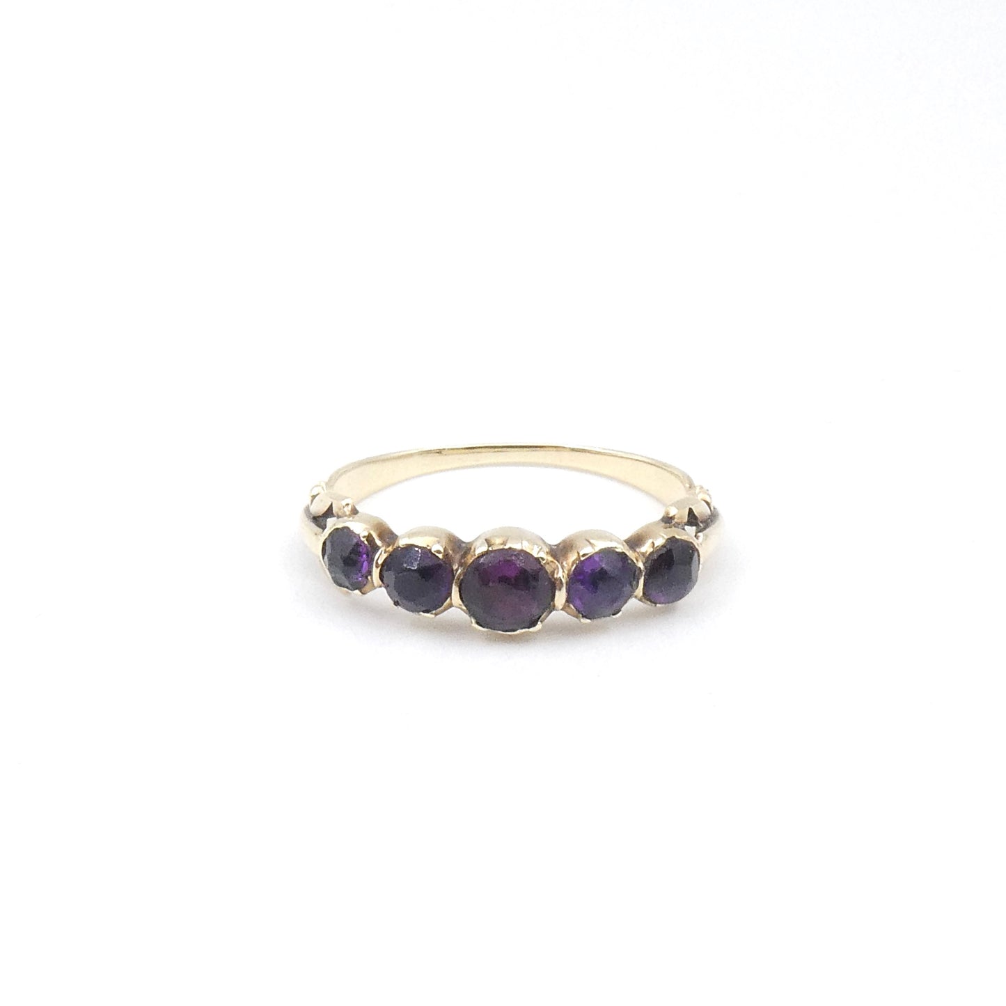 An antique five stone Amethyst band, a late Georgian Ring