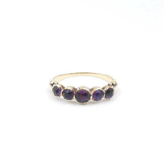 An antique five stone Amethyst band, a late Georgian Ring