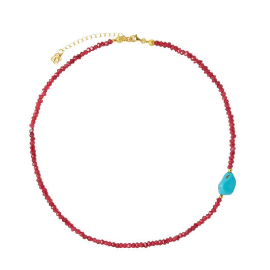 Felice Red Jade and Turquoise Beaded Necklace