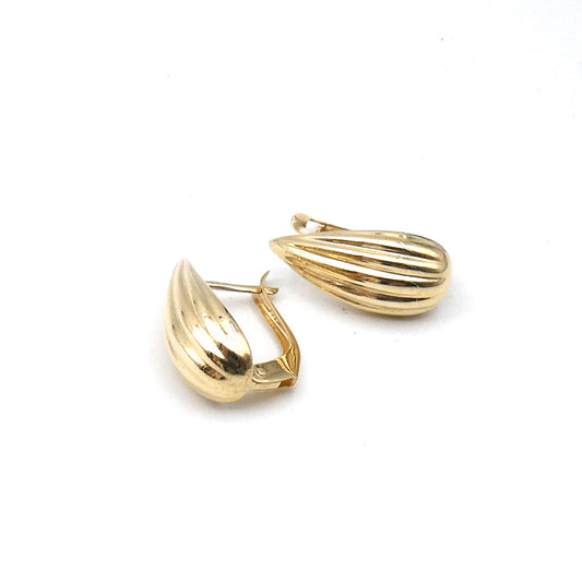 Large ridged 9kt pear Earrings, New gold Earrings