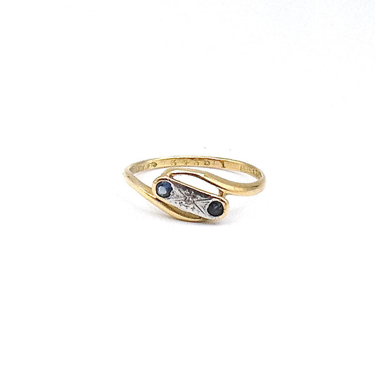 Dainty Mini Art deco Sapphire and diamond ring